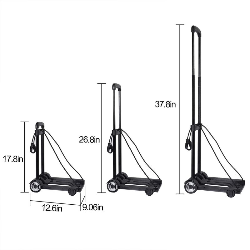 KINJOEK 25kg 55lbs Folding Hand Truck, Solid Construction Utility Cart for Luggage with 2 Oversized Wheels Bonus Bungee Cord, Collapsible, Lightweight and Compact Luggage Dolly Cart for Travel, Black - Image 2